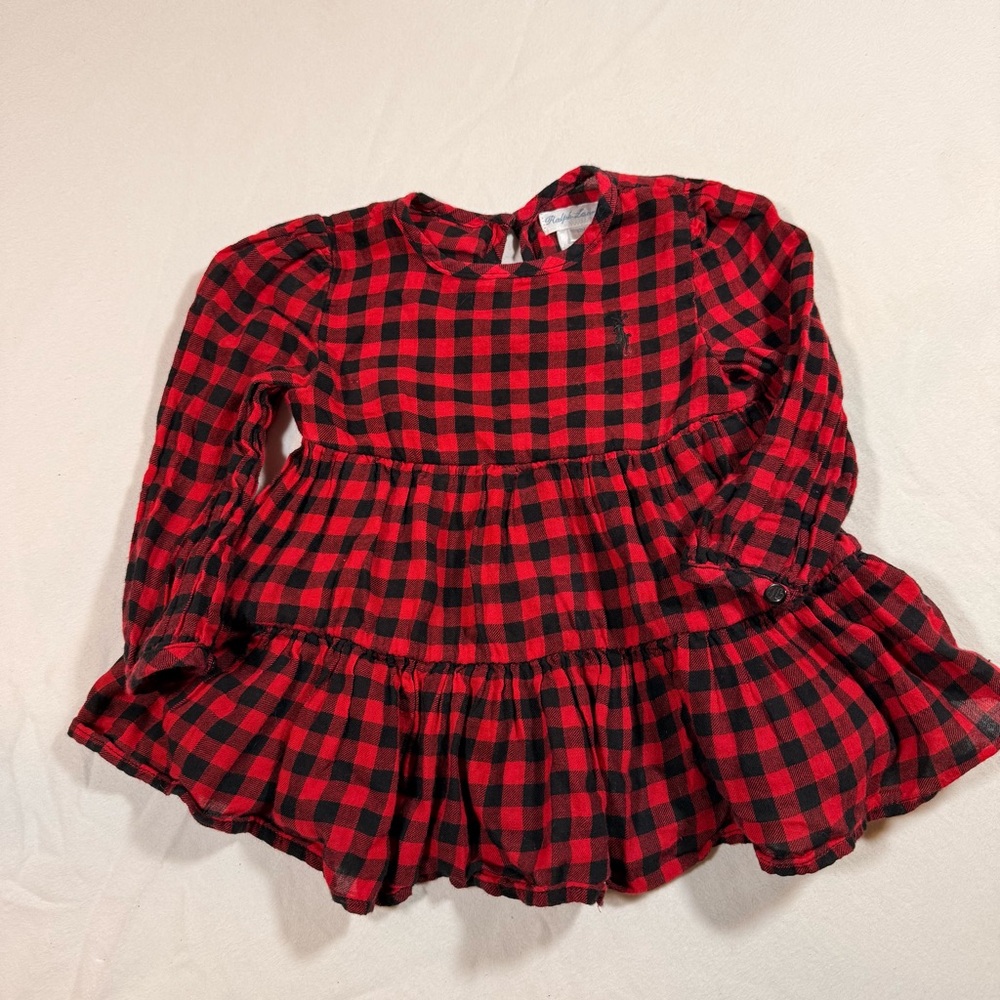 Ralph Lauren Baby 12 Month Buffalo Plaid Dress Red/Black Embordered Pony Luxury - Picture 1 of 6